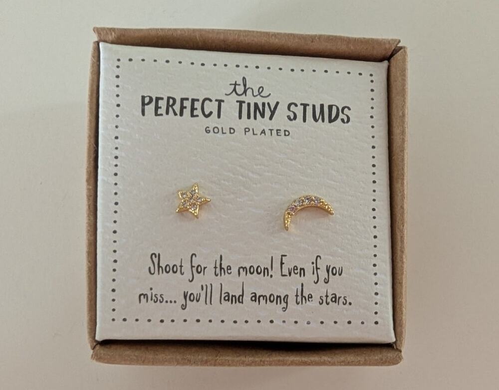 Natural Life Sun and Moon Perfect Tiny Stud Earrings NEW!